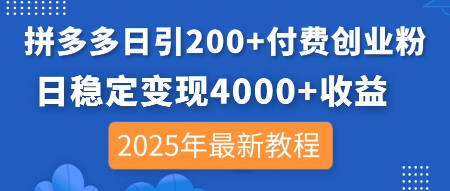 （14217期）拼多多日引200+付费创业粉，日稳定变现4000+收益，2025年最新教程-垣曜资源