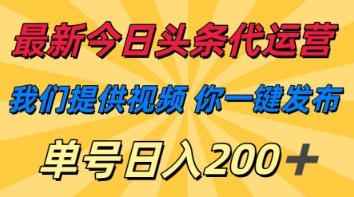 最新今日头条代运营，我们提供视频，你一键发布，单号日入200+【揭秘】-垣曜资源