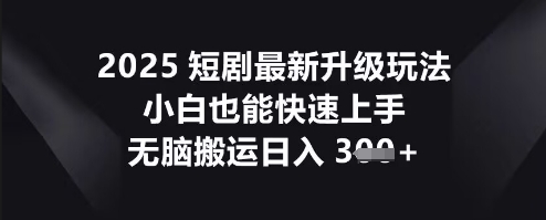 2025短剧最新升级玩法，小白也能快速上手，无脑搬运日入3张-垣曜资源