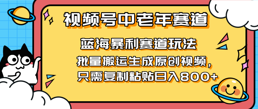 (14314期)2025视频号中老年短视频蓝海暴利风口!复制粘贴搬运视频单日赚800+,无...-垣曜资源
