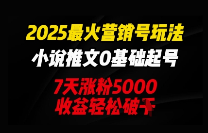 2025最火营销号玩法：小说推文0基础起号，7天涨粉5000，收益轻松破k-垣曜资源