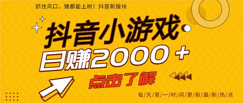 （14319期）抖音小游戏，最新风口项目，亲测单游戏2000+感兴趣点击了解。-垣曜资源